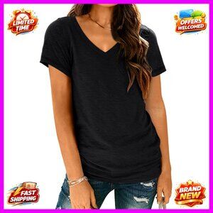 Soft V-Neck Short Sleeve Tee Lightweight Stretch Casual Summer Top